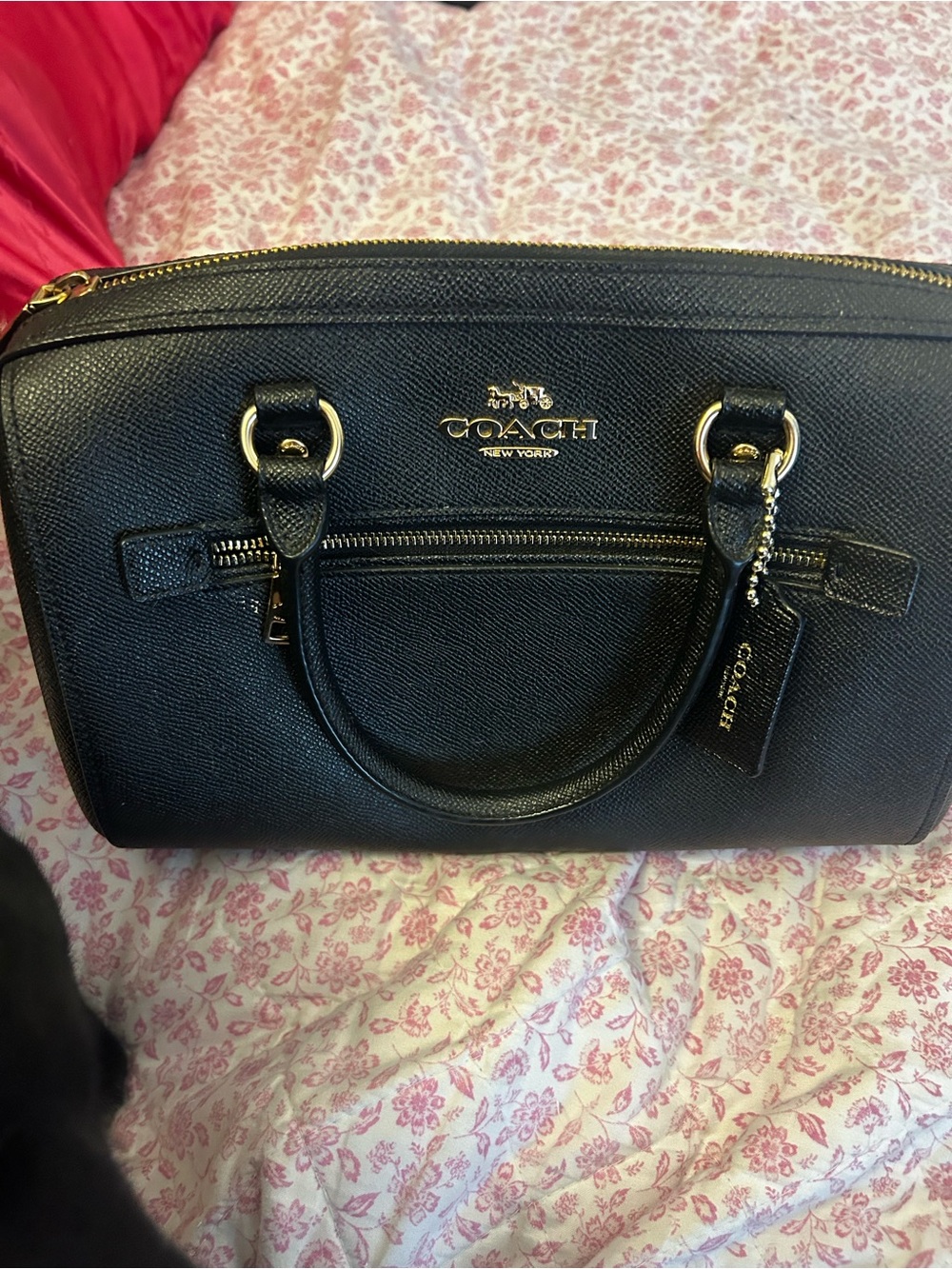 Coach Black Leather Dome Satchel with Gold Hardware